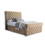  Divan Ottoman Bed with Button-Tufted Headboard and Long Footboard